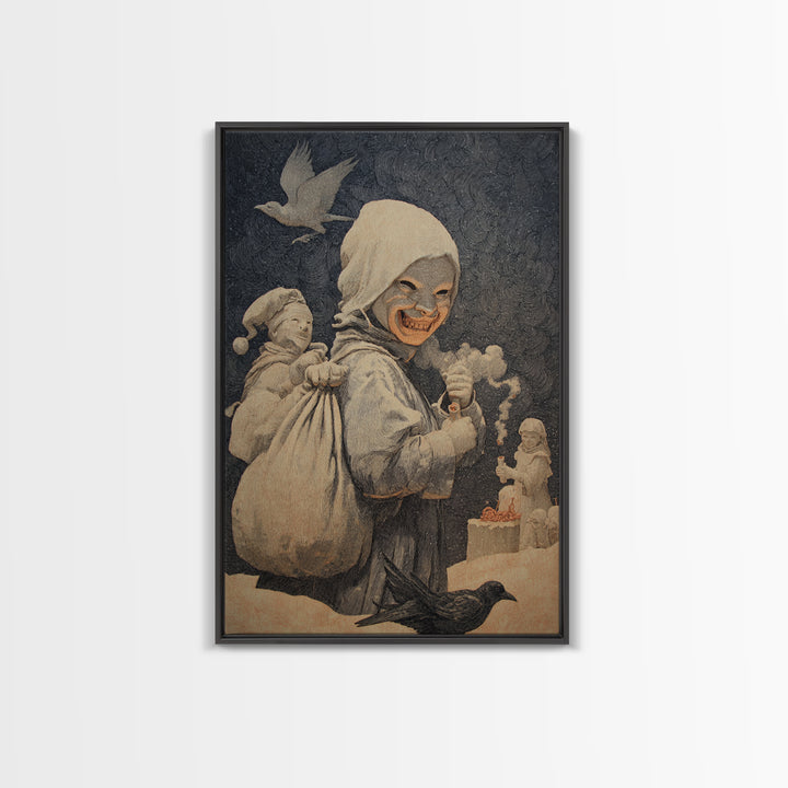 The Masked Candy Collector, Symbolist Death Art, Vertical Wall Art, Dark Halloween Decor, Canvas Print, Halloween Wall Art