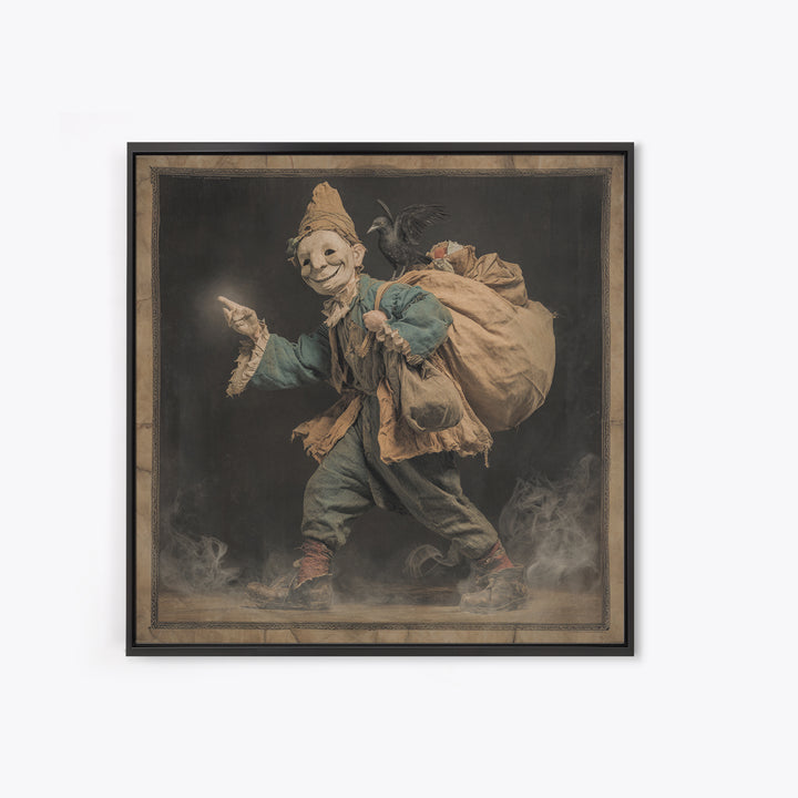 The Masked Candy Collector, Symbolist Etching Art, Square Wall Art, Macabre Wall Art, Canvas Print, Halloween Wall Art