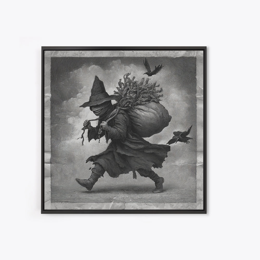 The Masked Candy Collector, Expressionist Nightmare Art, Square Wall Art, Gothic Horror Wall Art, Framed Canvas Print, Halloween Wall Art