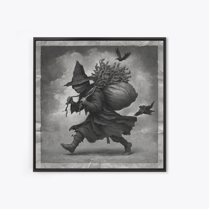 The Masked Candy Collector, Expressionist Nightmare Art, Square Wall Art, Gothic Horror Wall Art, Framed Canvas Print, Halloween Wall Art