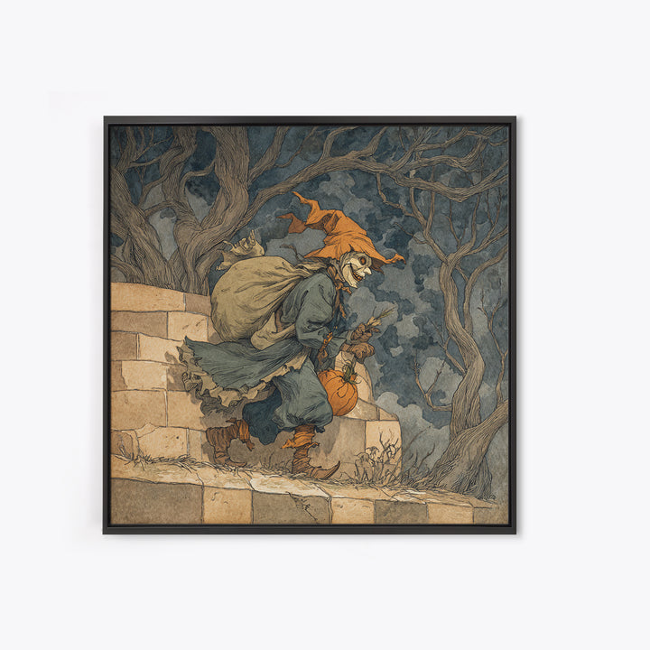The Masked Candy Collector, Gothic Storybook Art, Square Wall Art, Gothic Horror Wall Art, Framed Canvas Print, Halloween Wall Art