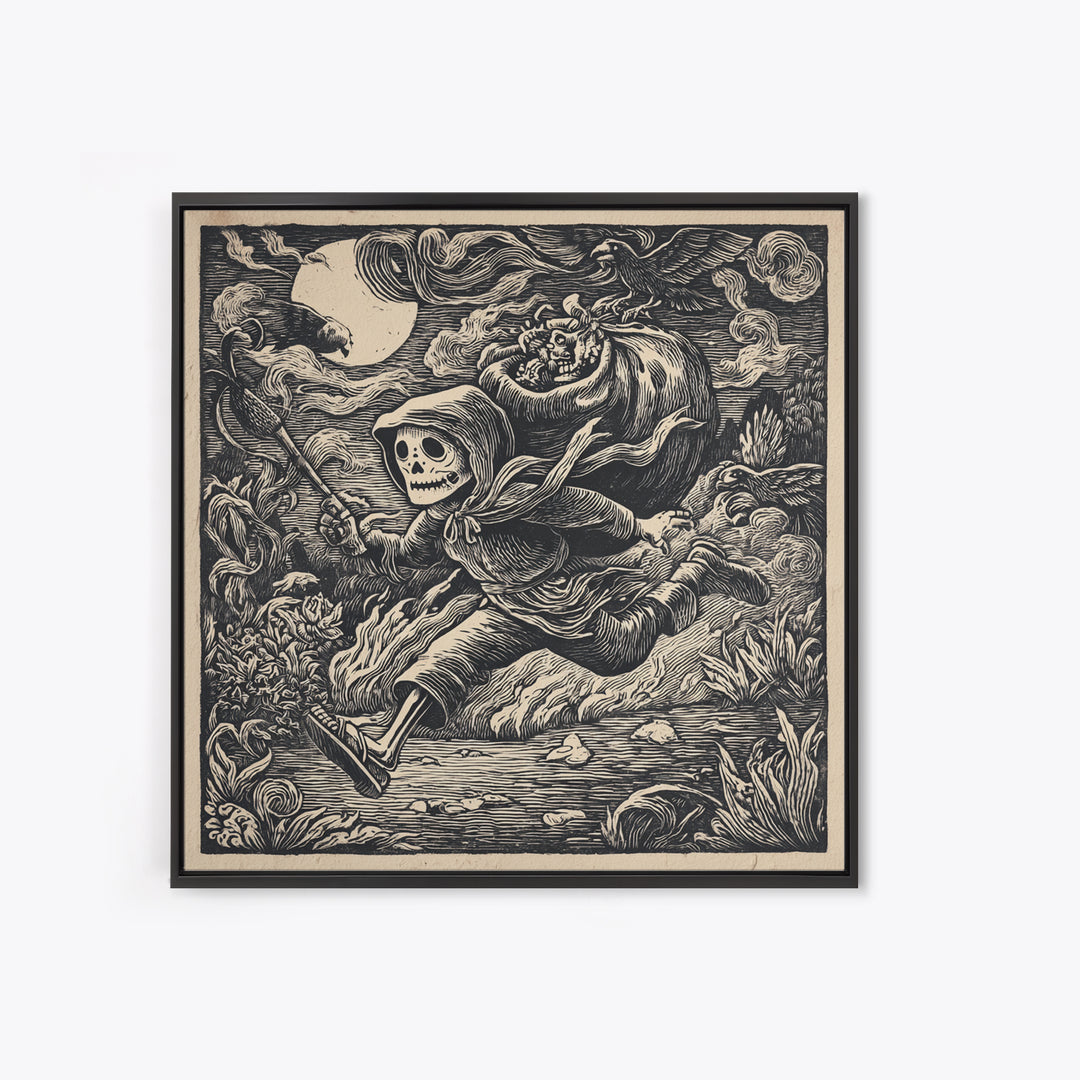 The Masked Candy Collector, Macabre Folk Print Art, Square Wall Art, Macabre Wall Art, Canvas Print, Halloween Wall Art
