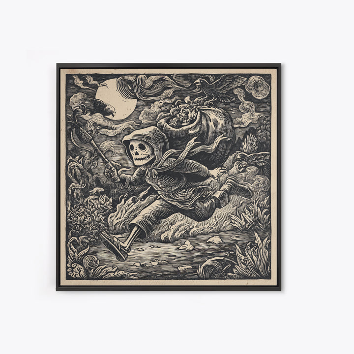 The Masked Candy Collector, Macabre Folk Print Art, Square Wall Art, Macabre Wall Art, Canvas Print, Halloween Wall Art