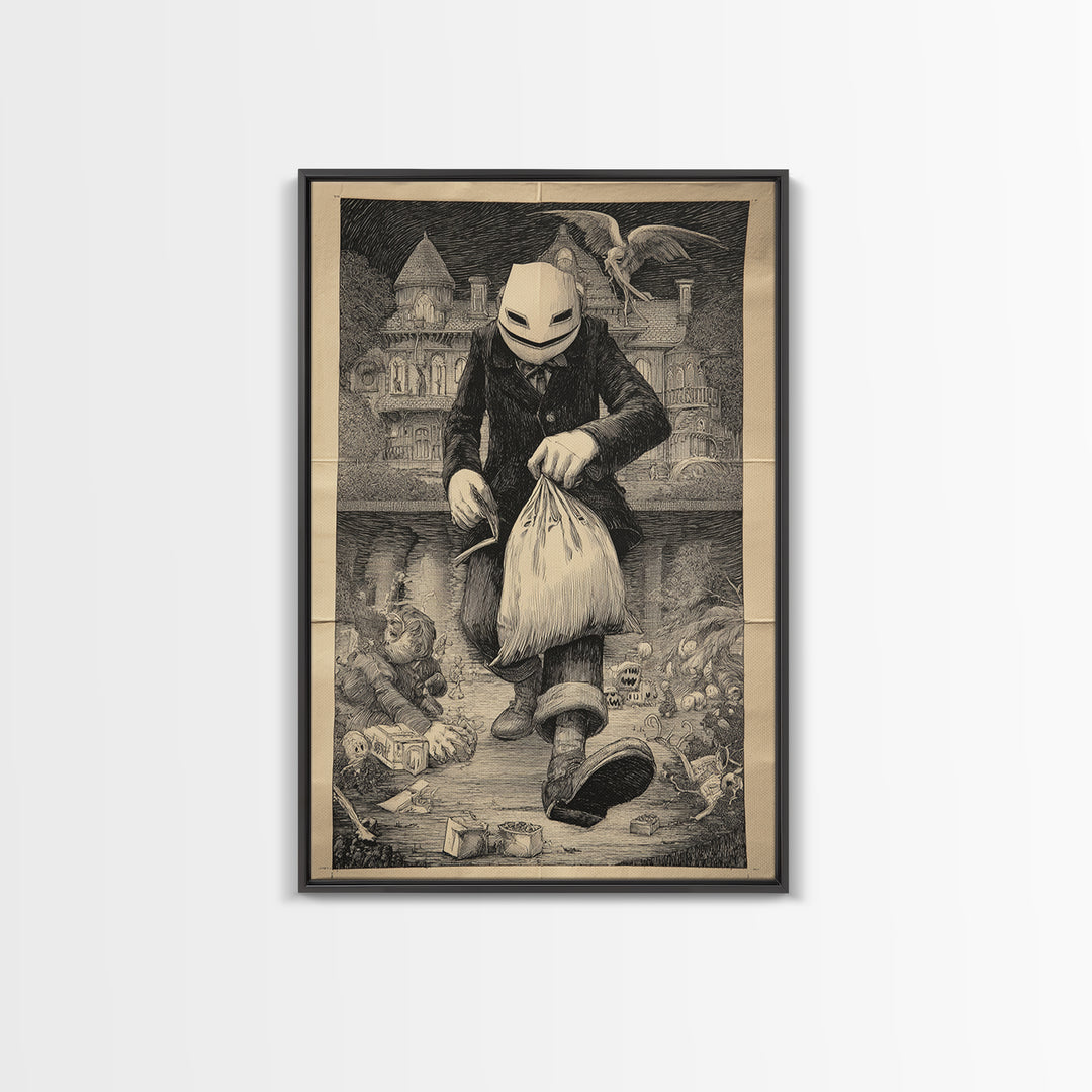 The Masked Candy Collector, Victorian Macabre Art, Vertical Wall Art, Dark Halloween Decor, Canvas Print, Halloween Wall Art