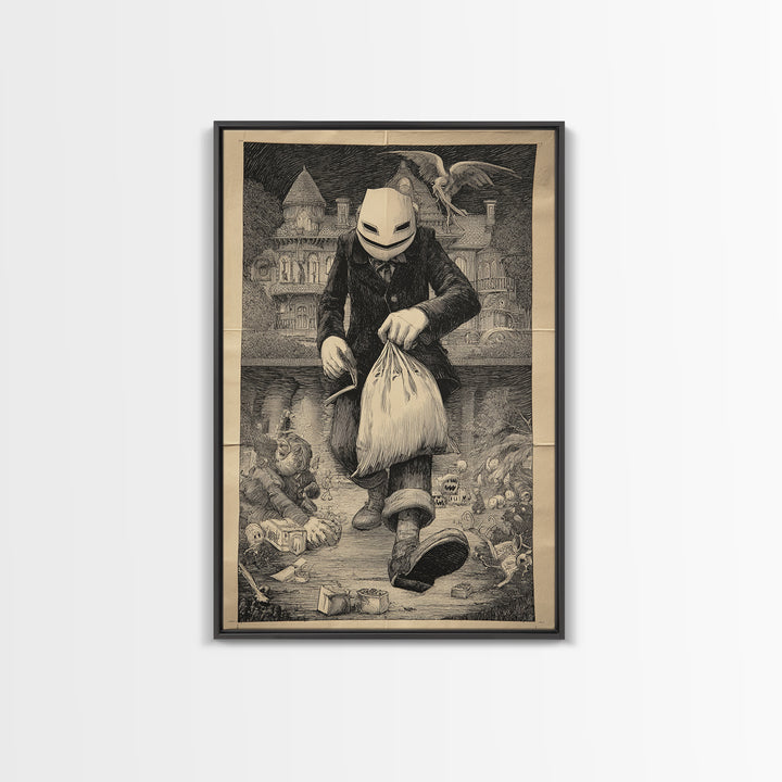 The Masked Candy Collector, Victorian Macabre Art, Vertical Wall Art, Dark Halloween Decor, Canvas Print, Halloween Wall Art