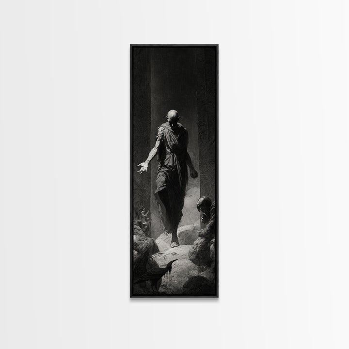 The Shadow Person, Gothic Engraving Art, Tall Narrow Wall Art, Dark Halloween Decor, Canvas Print, Halloween Wall Art