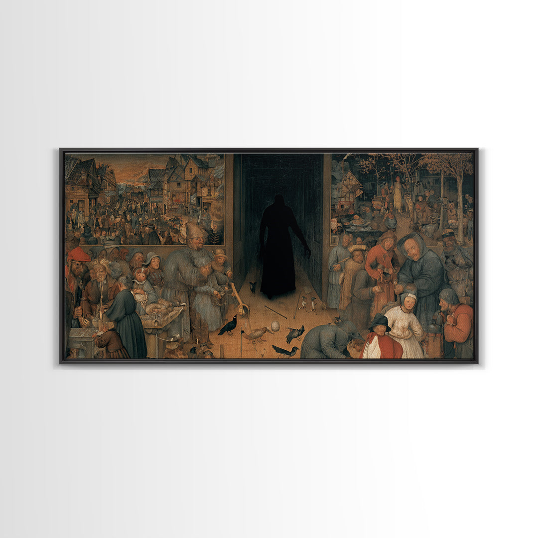 The Shadow Person, Northern Renaissance Horror, Wide Panoramic Art, Macabre Wall Art, Canvas Print, Halloween Wall Art