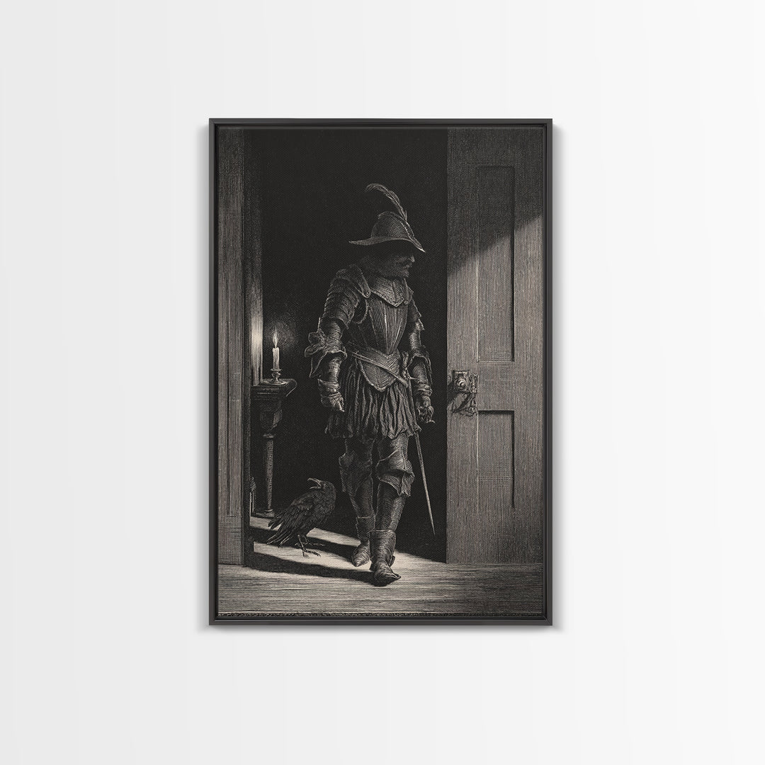 The Shadow Person, Renaissance Engraving Art, Vertical Wall Art, Dark Halloween Decor, Canvas Print, Halloween Wall Art, Spooky Wall Decor