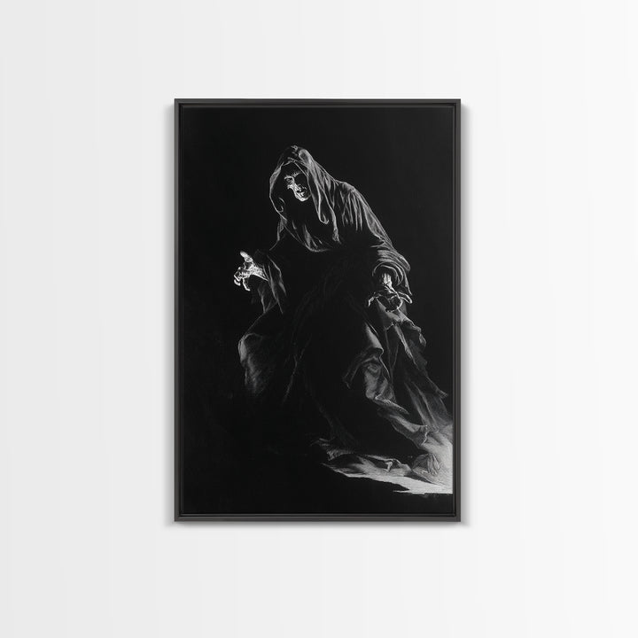 The Shadow Person, Baroque Witchcraft Art, Vertical Wall Art, Dark Halloween Decor, Framed Canvas Print, Halloween Wall Art