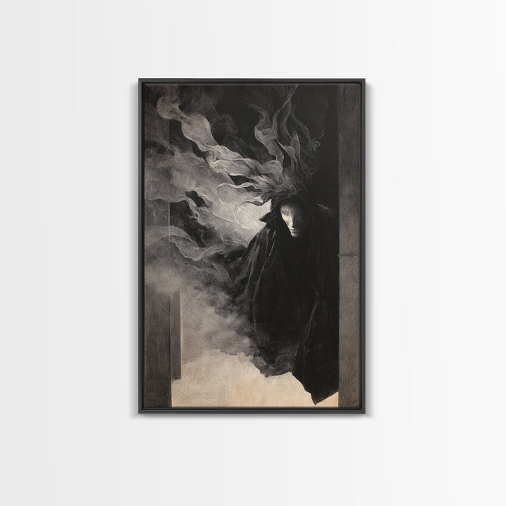 The Shadow Person, Symbolist Dream Art, Vertical Wall Art, Dark Halloween Decor, Framed Canvas Print, Halloween Wall Art