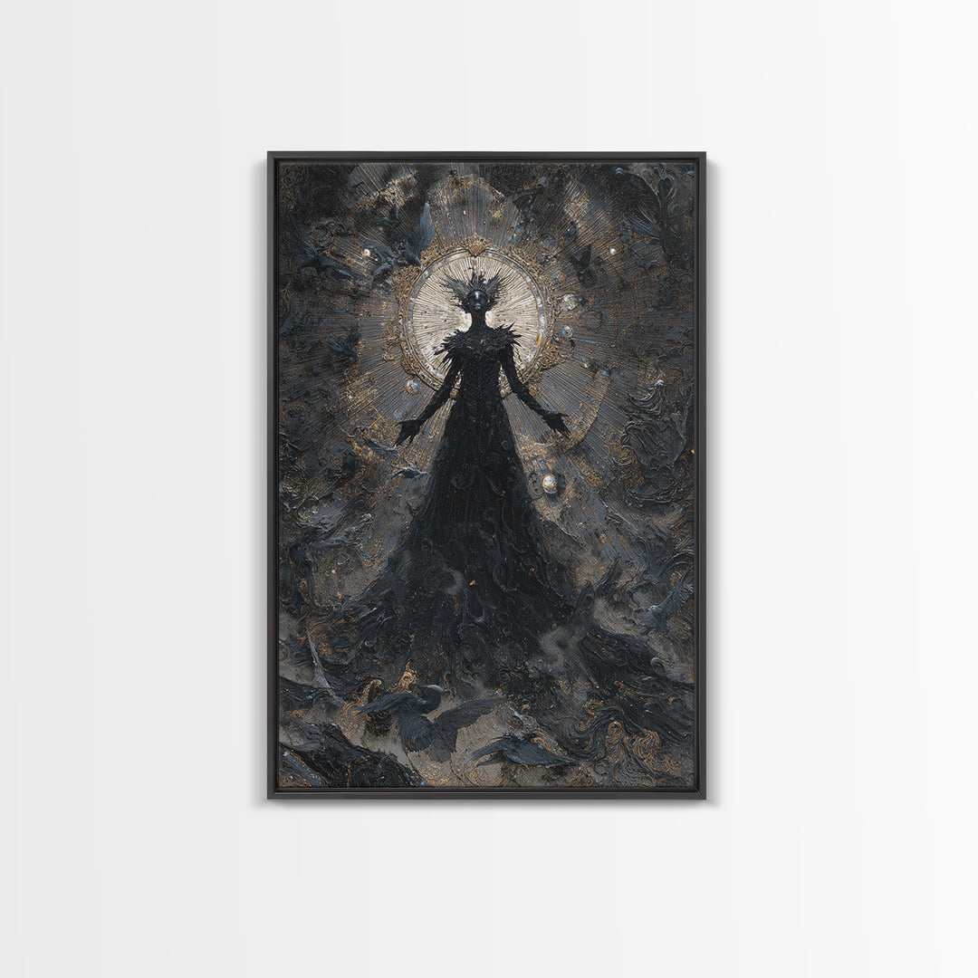 The Shadow Person, Ornate Symbolist Art, Vertical Wall Art, Gothic Horror Wall Art, Framed Canvas Print, Halloween Wall Art