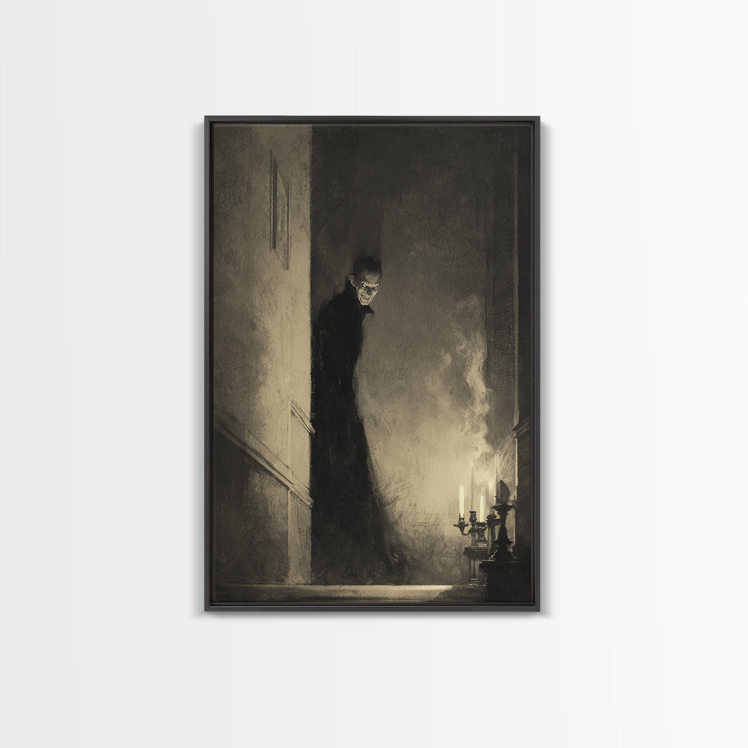 The Shadow Person, Decadent Gothic Art, Vertical Wall Art, Gothic Horror Wall Art, Framed Canvas Print, Halloween Wall Art