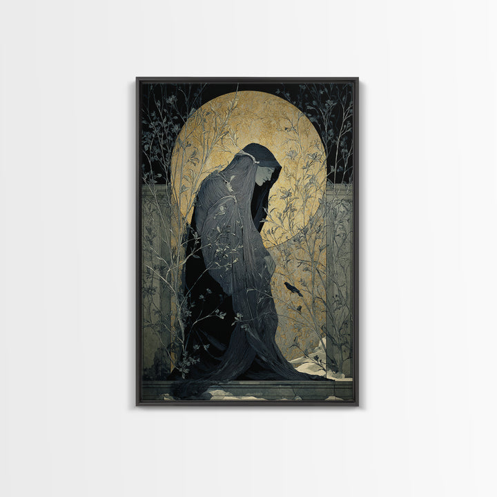 The Shadow Person, Symbolist Death Art, Vertical Wall Art, Macabre Wall Art, Framed Canvas Print, Halloween Wall Art