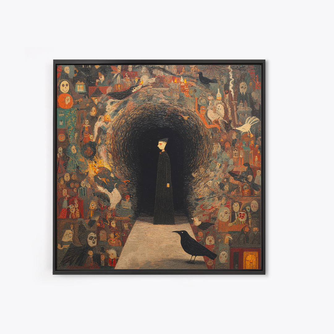 The Shadow Person, Grotesque Carnival Art, Square Wall Art, Dark Halloween Decor, Canvas Print, Halloween Wall Art, Collectible Wall Decor