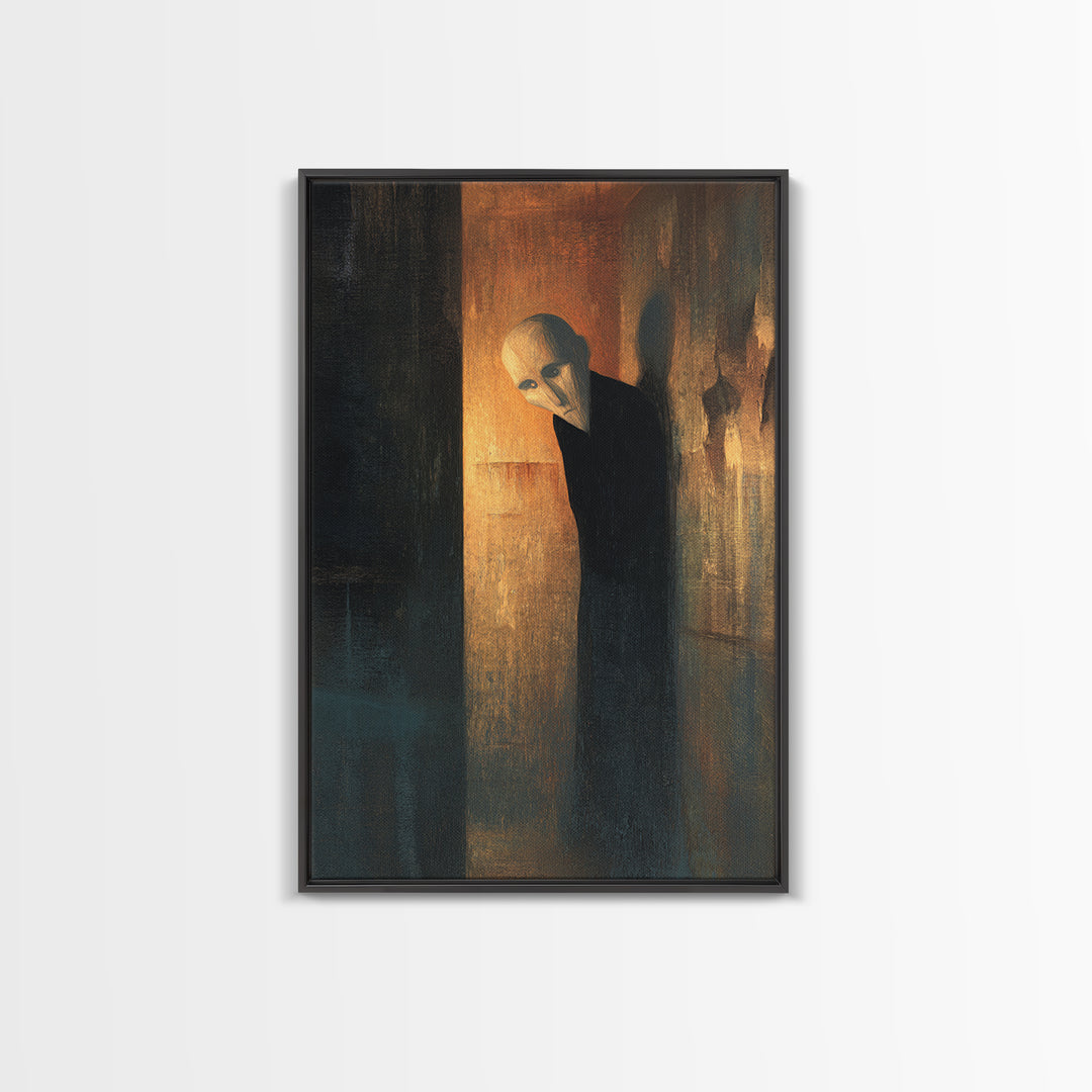 The Shadow Person, Expressionist Gothic Art, Vertical Wall Art, Dark Halloween Decor, Framed Canvas Print, Halloween Wall Art