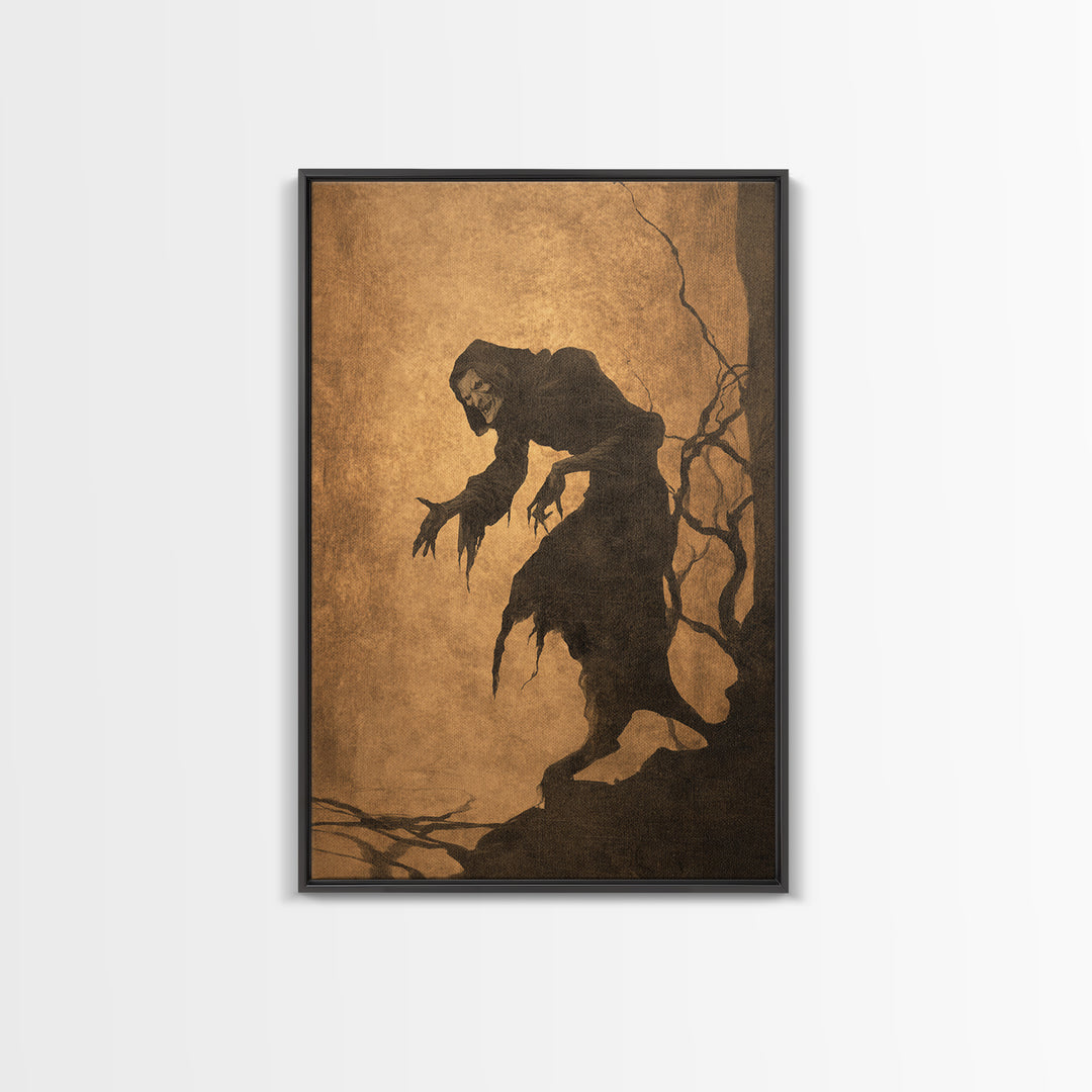 The Shadow Person, Gothic Storybook Art, Vertical Wall Art, Gothic Horror Wall Art, Framed Canvas Print, Halloween Wall Art