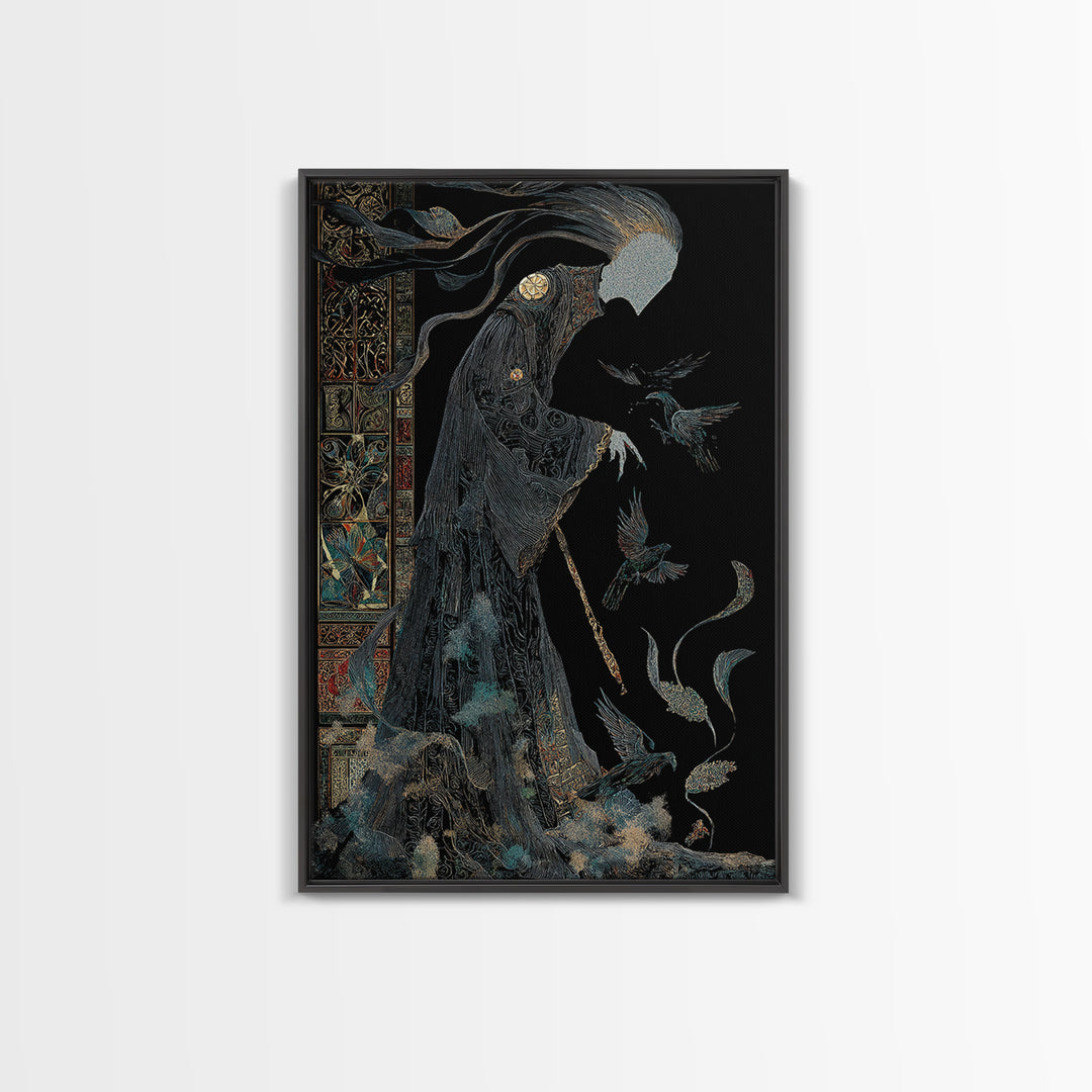 The Shadow Person, Stained Glass Gothic Art, Vertical Wall Art, Dark Halloween Decor, Canvas Print, Halloween Wall Art