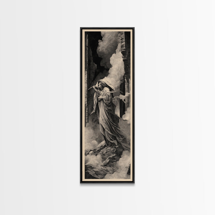 The Banshee Singer, Gothic Engraving Art, Tall Narrow Wall Art, Dark Fantasy Wall Art, Framed Canvas Print, Halloween Wall Art
