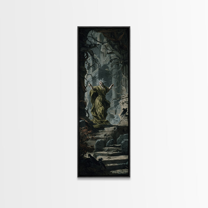 The Banshee Singer, Architectural Etching Art, Tall Narrow Wall Art, Gothic Horror Wall Art, Framed Canvas Print