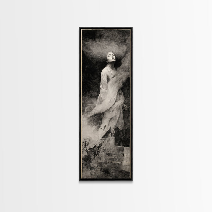 The Banshee Singer, Symbolist Dream Art, Tall Narrow Wall Art, Dark Halloween Decor, Canvas Print, Halloween Wall Art