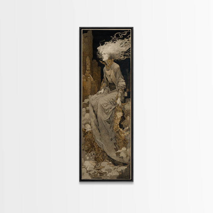 The Banshee Singer, Symbolist Etching Art, Tall Narrow Wall Art, Dark Fantasy Wall Art, Canvas Print, Halloween Wall Art