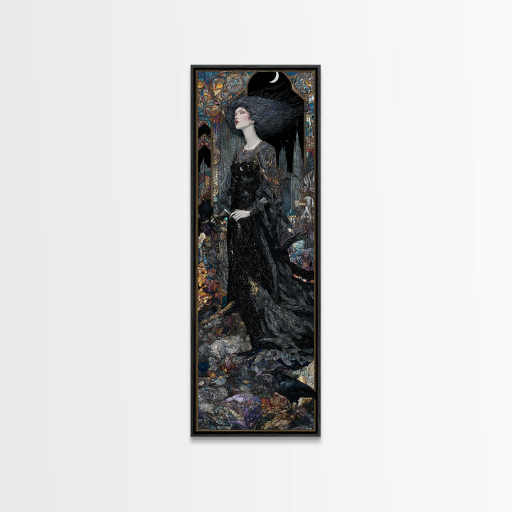 The Banshee Singer, Stained Glass Gothic Art, Tall Narrow Wall Art, Dark Halloween Decor, Framed Canvas Print, Halloween Wall Art