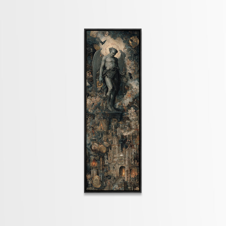 The Gargoyle Sentinel, Medieval Grotesque Art, Tall Narrow Wall Art, Gothic Horror Wall Art, Canvas Print, Halloween Wall Art