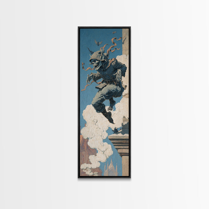 The Gargoyle Sentinel, Danse Macabre Art, Tall Narrow Wall Art, Dark Fantasy Wall Art, Canvas Print, Halloween Wall Art