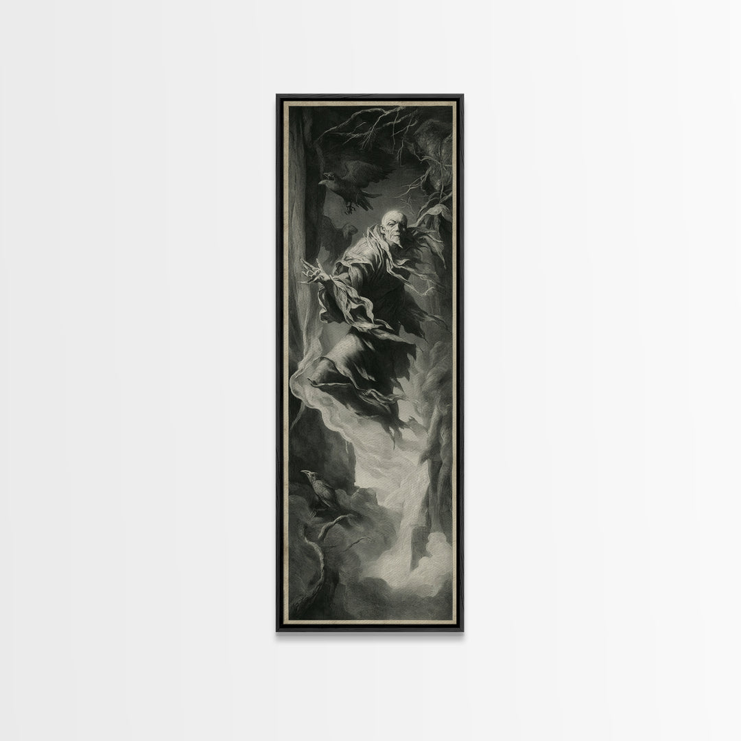 The Tattered Wraith, Gothic Nightmare Art, Tall Narrow Wall Art, Dark Halloween Decor, Framed Canvas Print, Halloween Wall Art