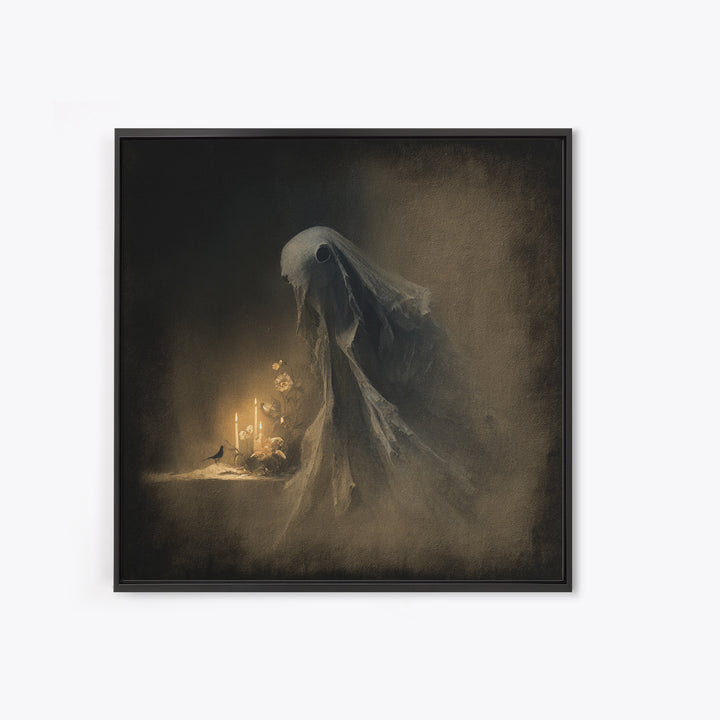 The Tattered Wraith, Symbolist Dream Art, Square Wall Art, Dark Halloween Decor, Framed Canvas Print, Halloween Wall Art