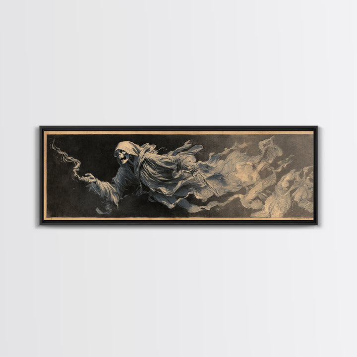 The Tattered Wraith, Decadent Gothic Art, Extra Wide Wall Art, Gothic Horror Wall Art, Framed Canvas Print, Halloween Wall Art
