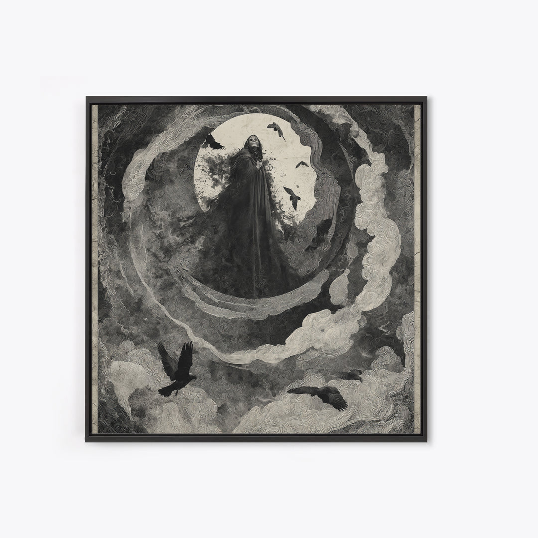 The Tattered Wraith, Dark Symbolist Art, Square Wall Art, Gothic Horror Wall Art, Framed Canvas Print, Halloween Wall Art