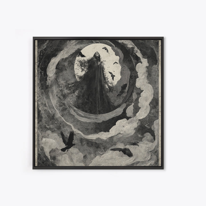 The Tattered Wraith, Dark Symbolist Art, Square Wall Art, Gothic Horror Wall Art, Framed Canvas Print, Halloween Wall Art