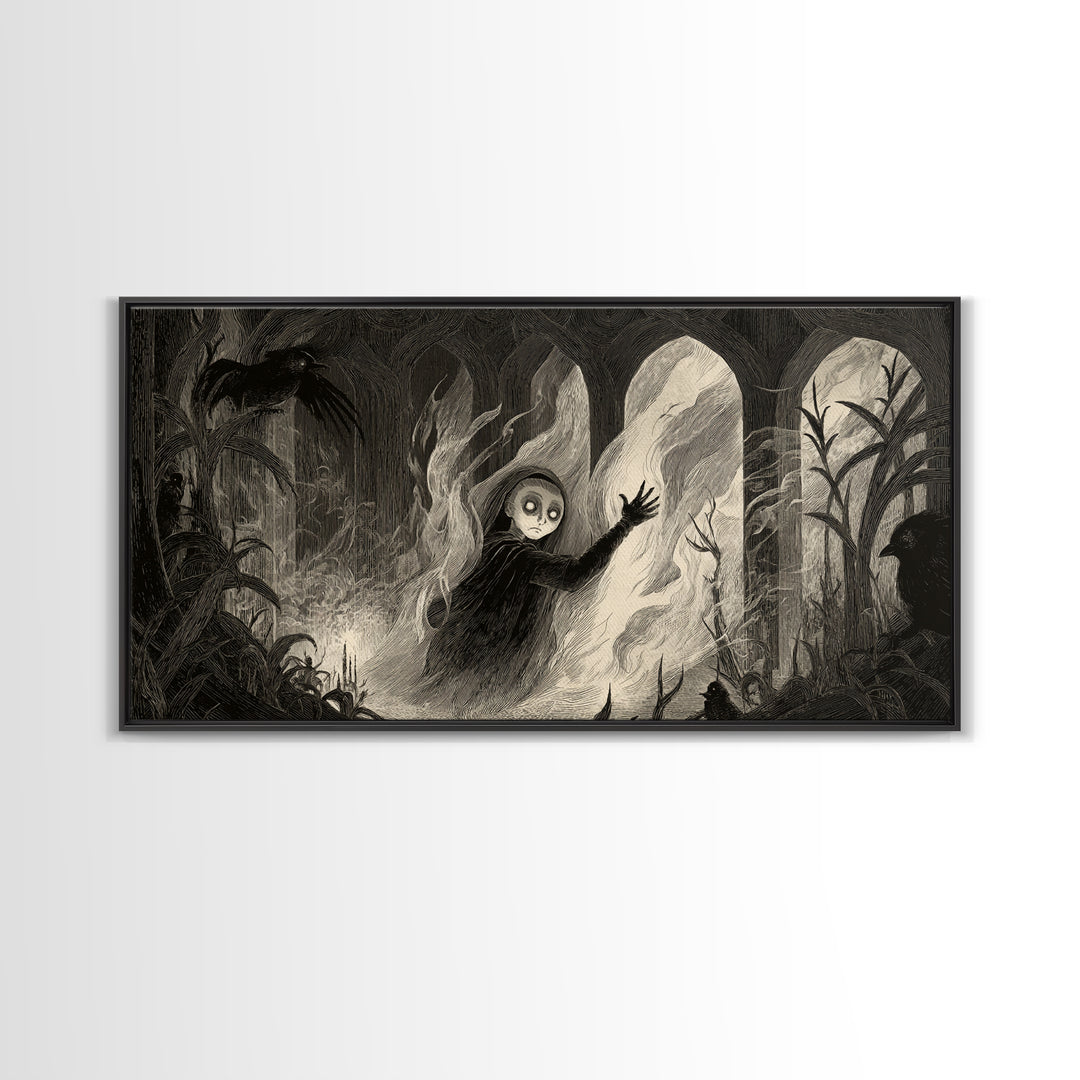 The Tattered Wraith, Expressionist Nightmare Art, Wide Panoramic Art, Dark Fantasy Wall Art, Canvas Print, Halloween Wall Art