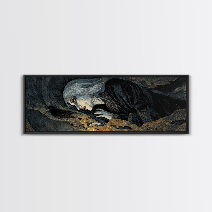 The Tattered Wraith, Stained Glass Gothic Art, Extra Wide Wall Art, Dark Fantasy Wall Art, Framed Canvas Print, Halloween Wall Art
