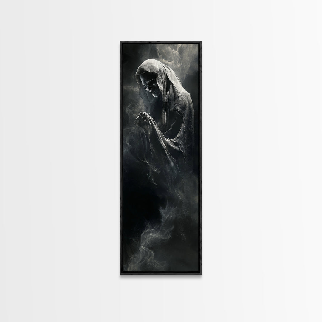 The Tattered Wraith, Biomechanical Horror Art, Tall Narrow Wall Art, Gothic Horror Wall Art, Framed Canvas Print, Halloween Wall Art
