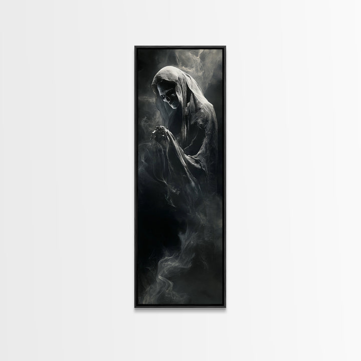 The Tattered Wraith, Biomechanical Horror Art, Tall Narrow Wall Art, Gothic Horror Wall Art, Framed Canvas Print, Halloween Wall Art