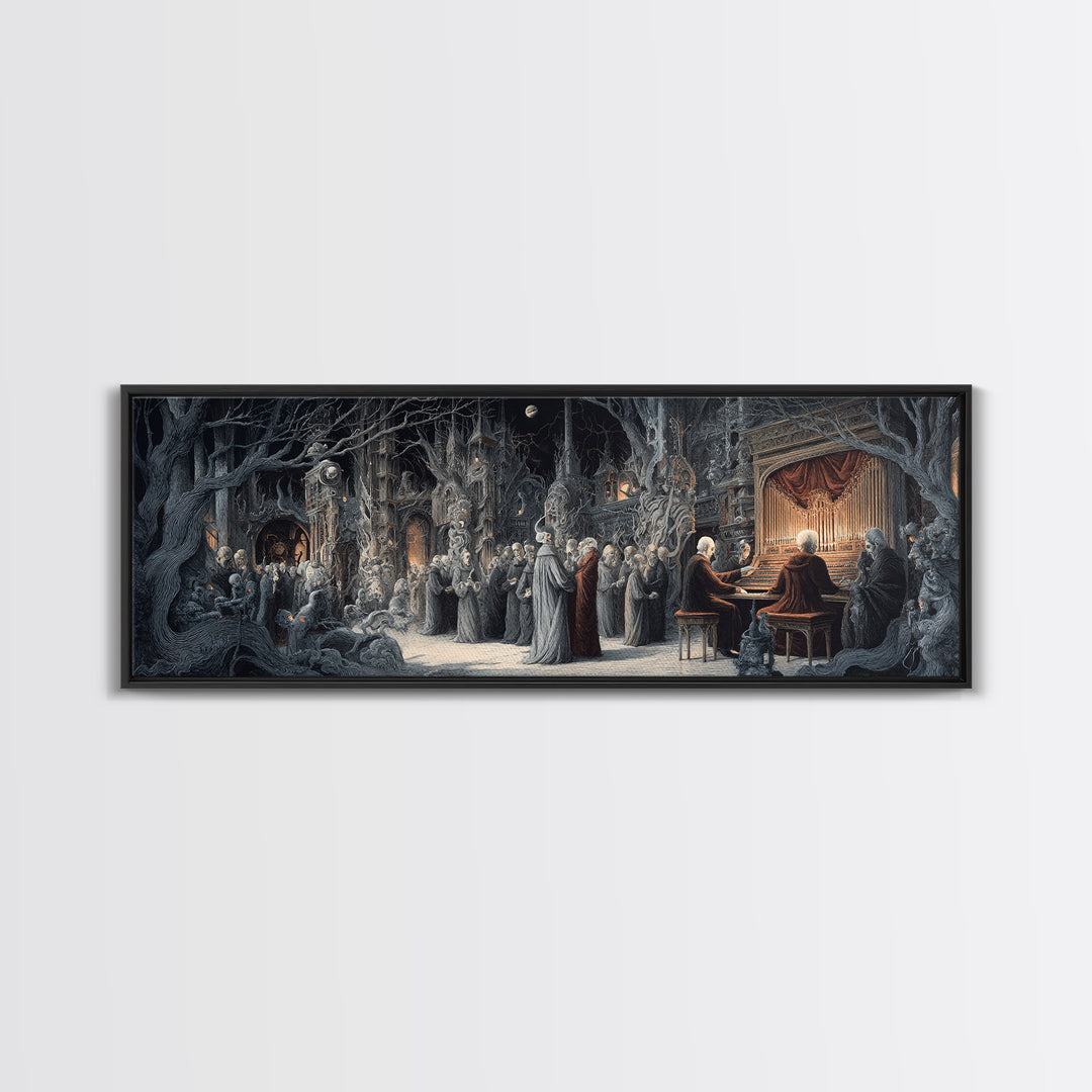 The Phantom Organist, Medieval Grotesque Art, Extra Wide Wall Art, Gothic Horror Wall Art, Canvas Print, Halloween Wall Art
