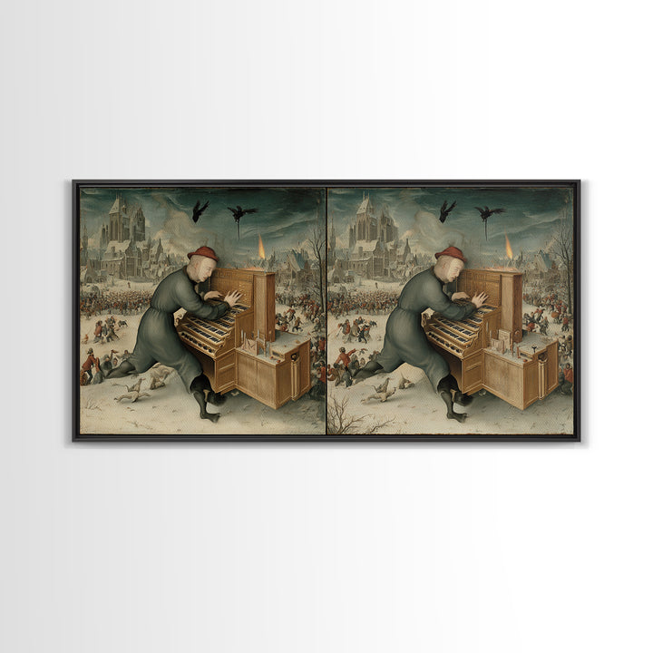The Phantom Organist, Northern Renaissance Horror, Wide Panoramic Art, Dark Fantasy Wall Art, Canvas Print, Halloween Wall Art