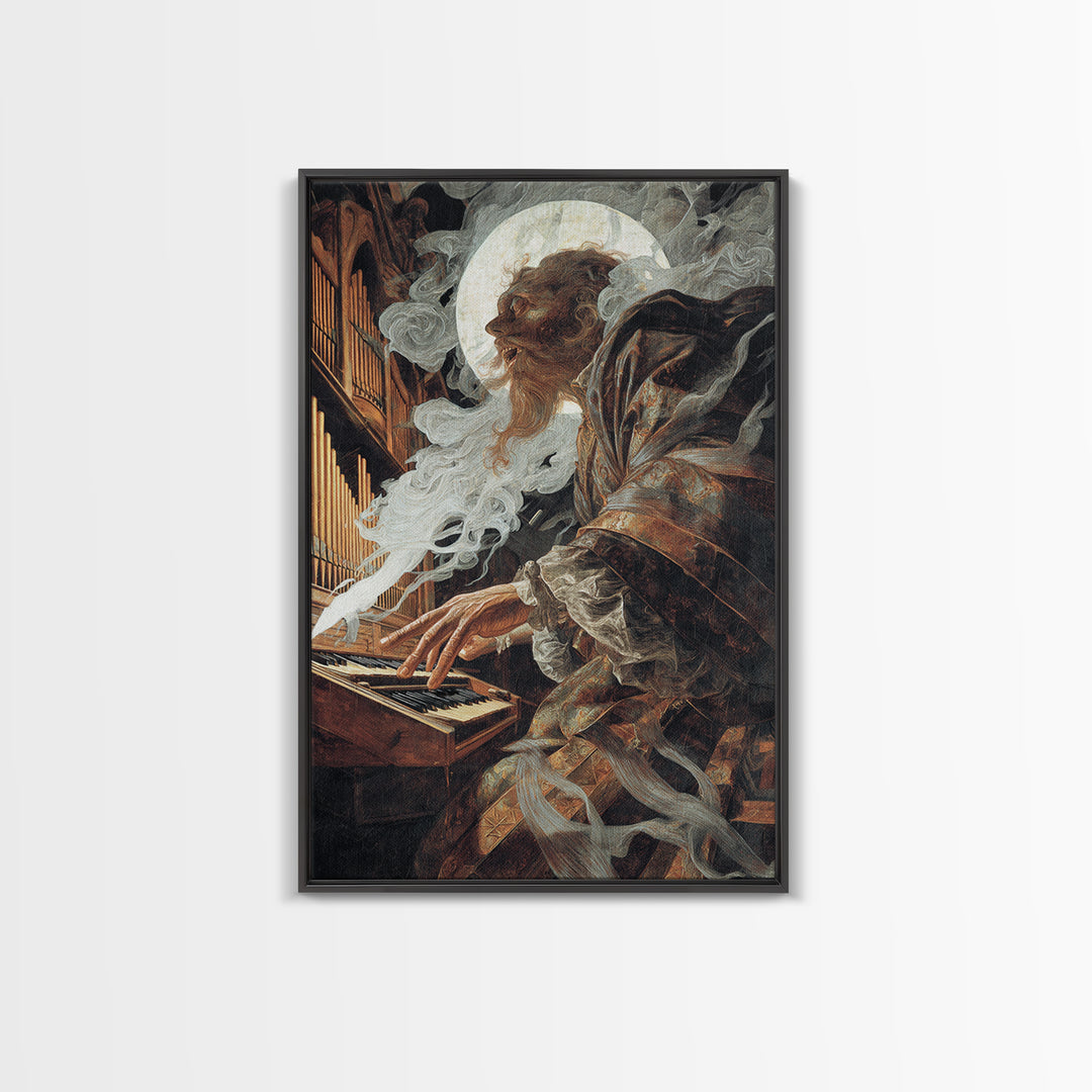 The Phantom Organist, Dark Renaissance Art, Vertical Wall Art, Dark Fantasy Wall Art, Canvas Print, Halloween Wall Art