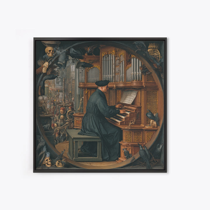 The Phantom Organist, Danse Macabre Art, Square Wall Art, Dark Halloween Decor, Canvas Print, Halloween Wall Art