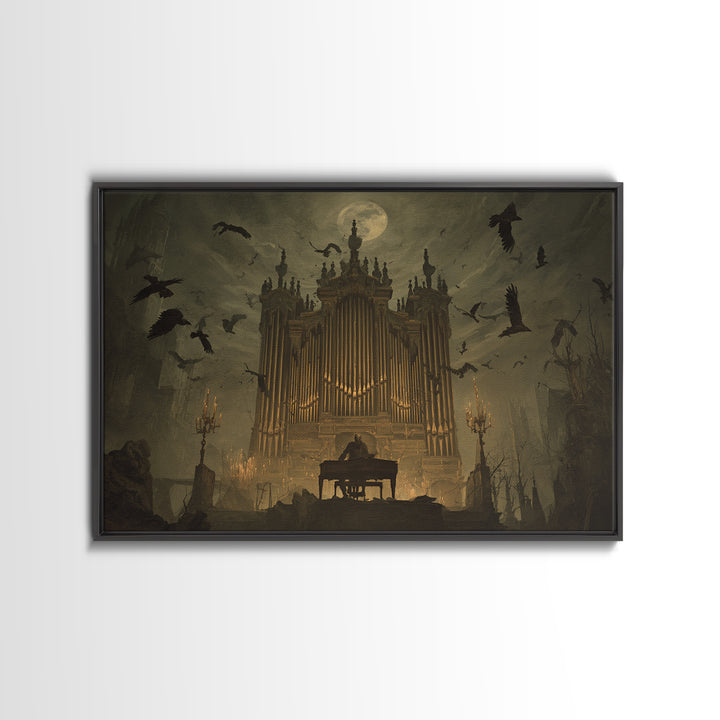 The Phantom Organist, Romantic Gothic Landscape, Landscape Wall Art, Dark Halloween Decor, Framed Canvas Print, Halloween Wall Art