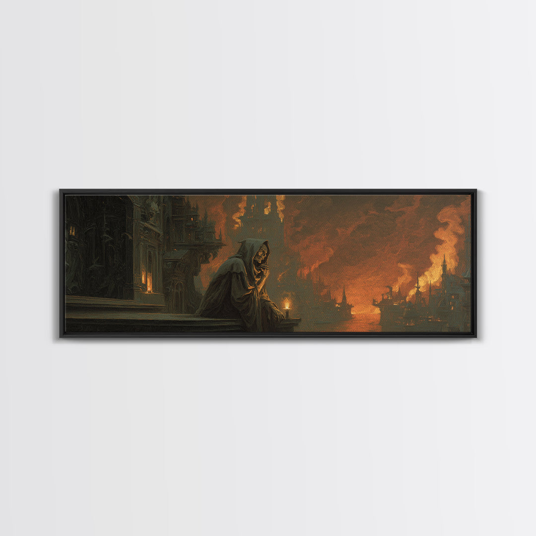 The Phantom Organist, Apocalyptic Romantic Art, Extra Wide Wall Art, Dark Halloween Decor, Canvas Print, Halloween Wall Art