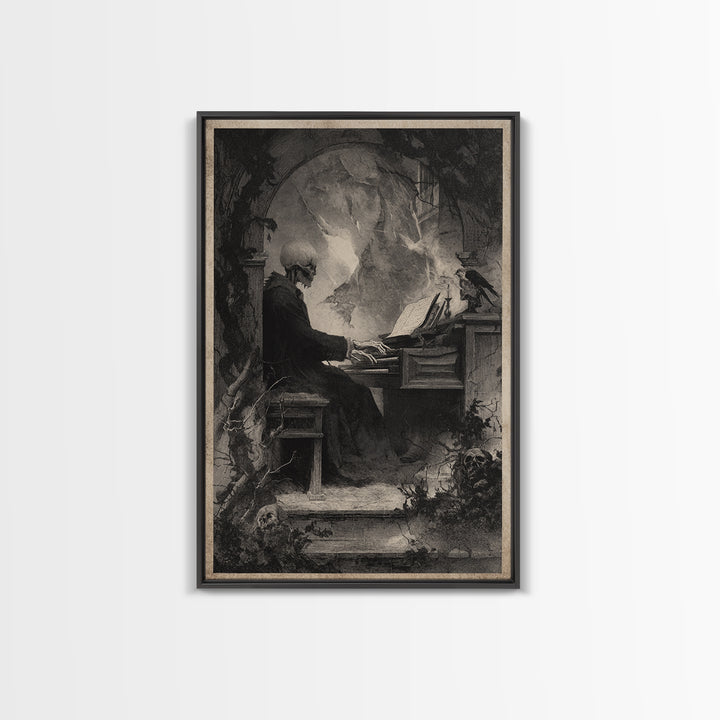 The Phantom Organist, Symbolist Dream Art, Vertical Wall Art, Gothic Horror Wall Art, Framed Canvas Print, Halloween Wall Art