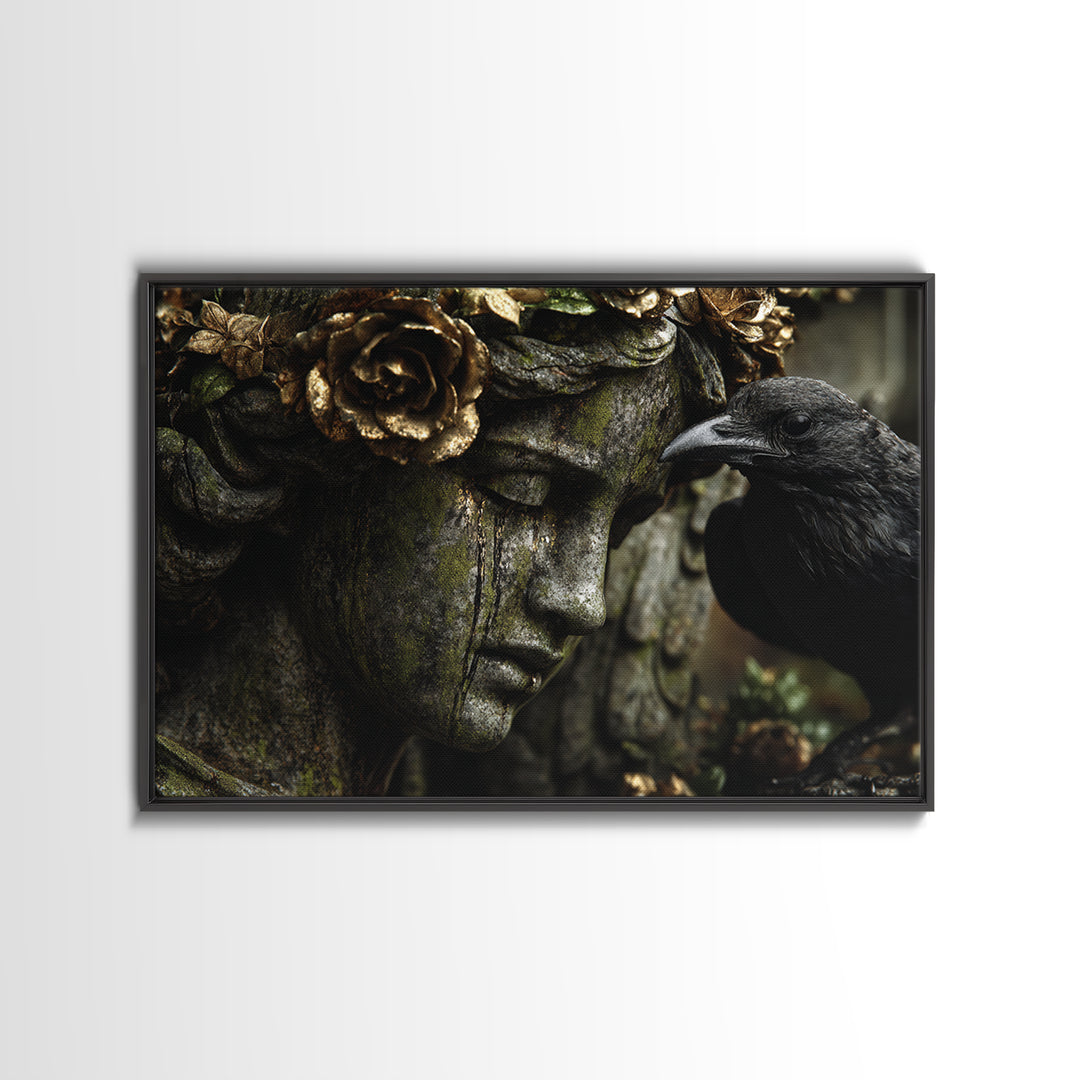 The Weeping Cemetery Angel, Ornate Symbolist Art, Landscape Wall Art, Gothic Horror Wall Art, Framed Canvas Print, Halloween Wall Art