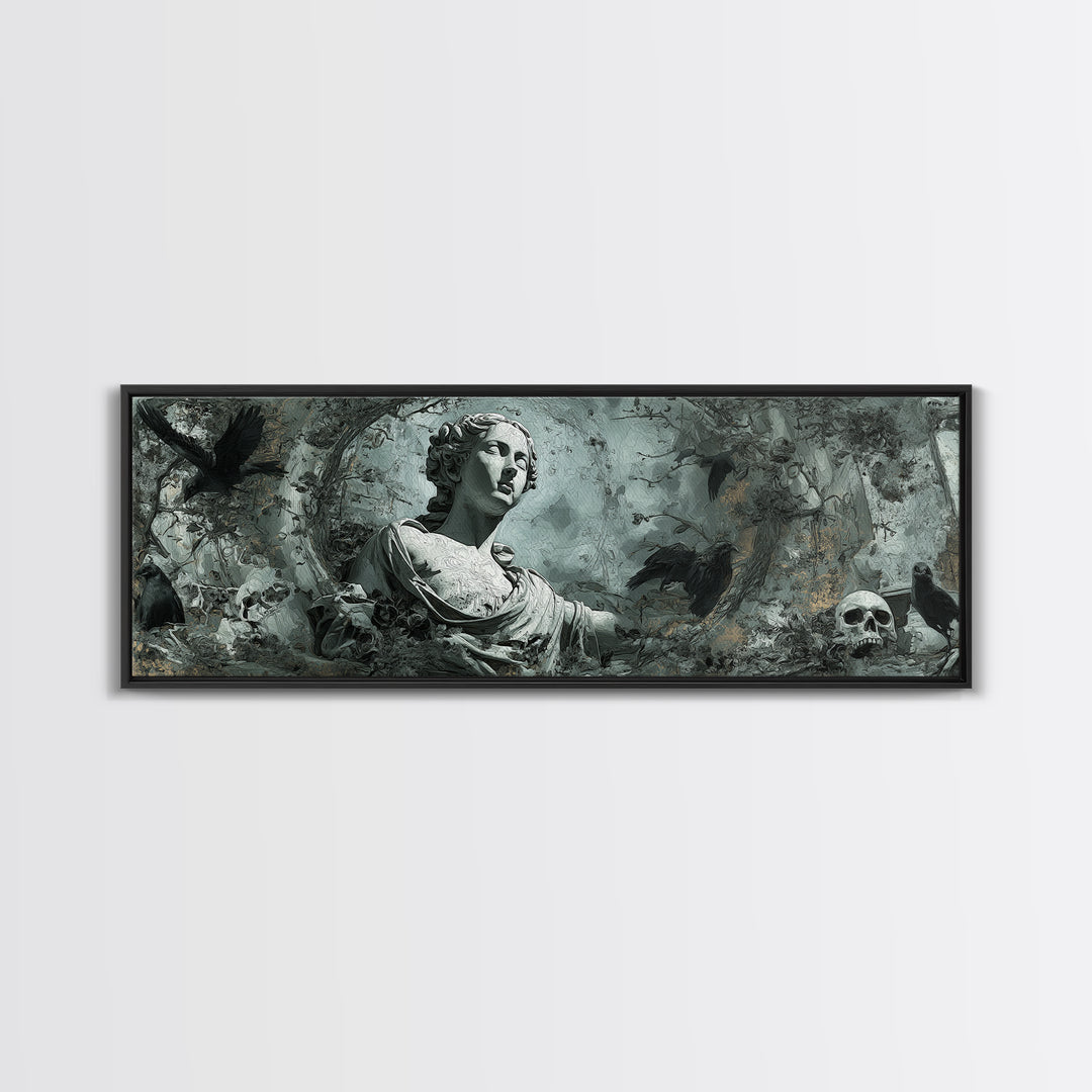 The Weeping Cemetery Angel, Decadent Gothic Art, Extra Wide Wall Art, Macabre Wall Art, Canvas Print, Halloween Wall Art