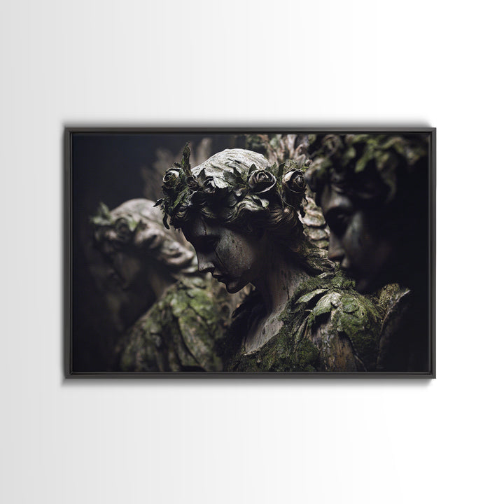 The Weeping Cemetery Angel, Dark Symbolist Art, Landscape Wall Art, Macabre Wall Art, Framed Canvas Print, Halloween Wall Art