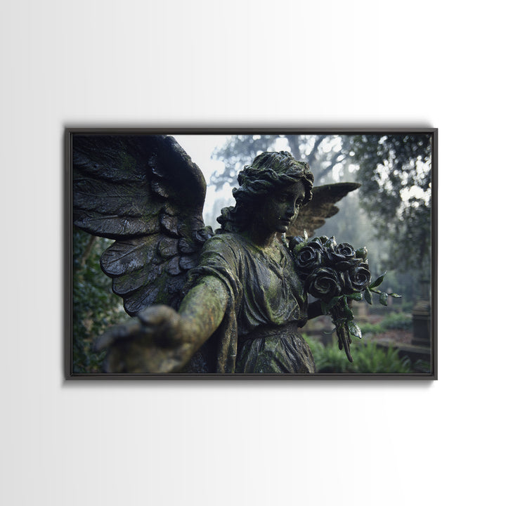 The Weeping Cemetery Angel, Symbolist Etching Art, Landscape Wall Art, Dark Fantasy Wall Art, Canvas Print, Halloween Wall Art