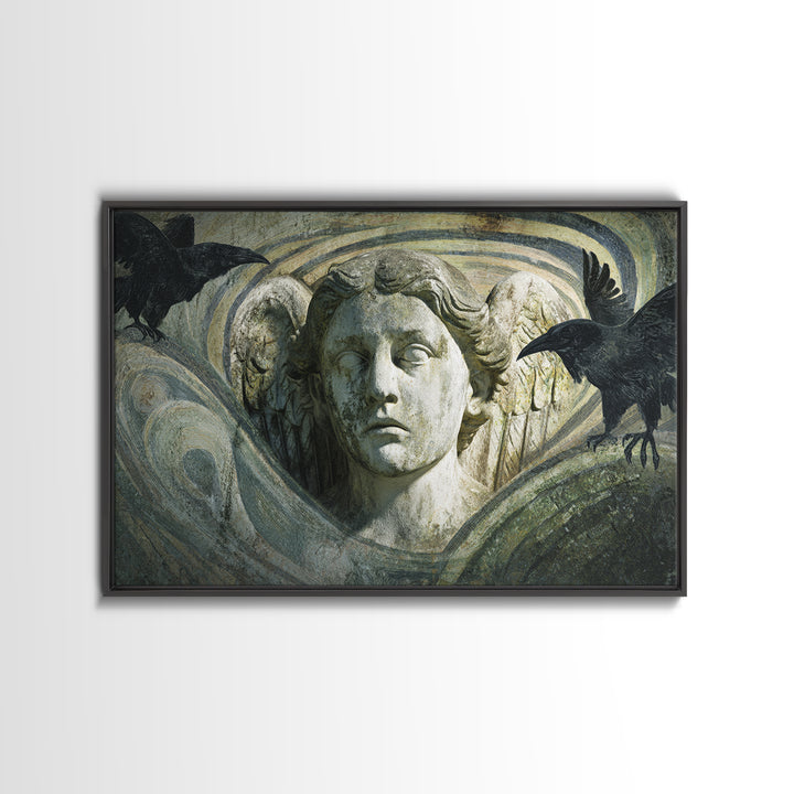 The Weeping Cemetery Angel, Expressionist Gothic Art, Landscape Wall Art, Dark Halloween Decor, Canvas Print, Halloween Wall Art