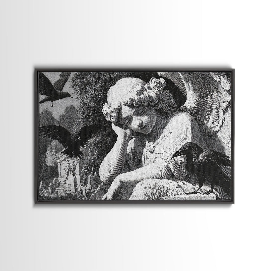 The Weeping Cemetery Angel, Victorian Macabre Art, Landscape Wall Art, Dark Fantasy Wall Art, Framed Canvas Print, Halloween Wall Art